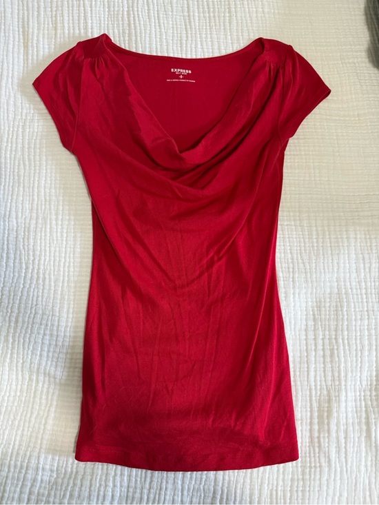 Express Tops - Express Red Draped Cowl Neck Cap-Sleeve Top